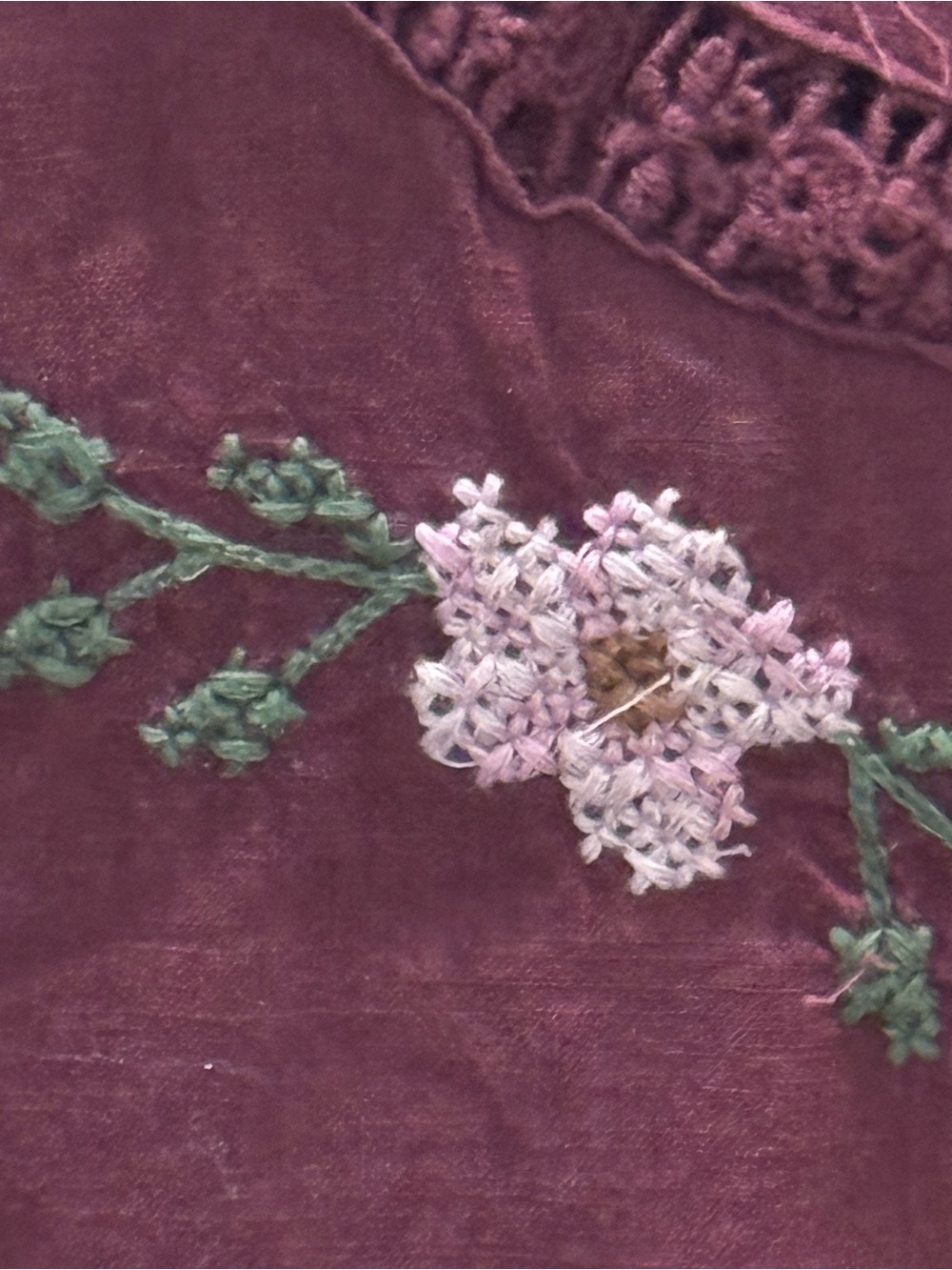 Jennifer & grace Embroidered Tie-Front Peplum Top - Burgundy long sleeve size S - Picture 4 of 12